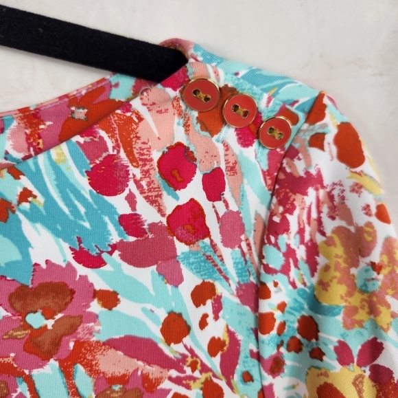 J.McLaughlin Catalina Cloth Wavesong 3/4 Sleeve Button Shoulder Top Print Small - Picture 6 of 9